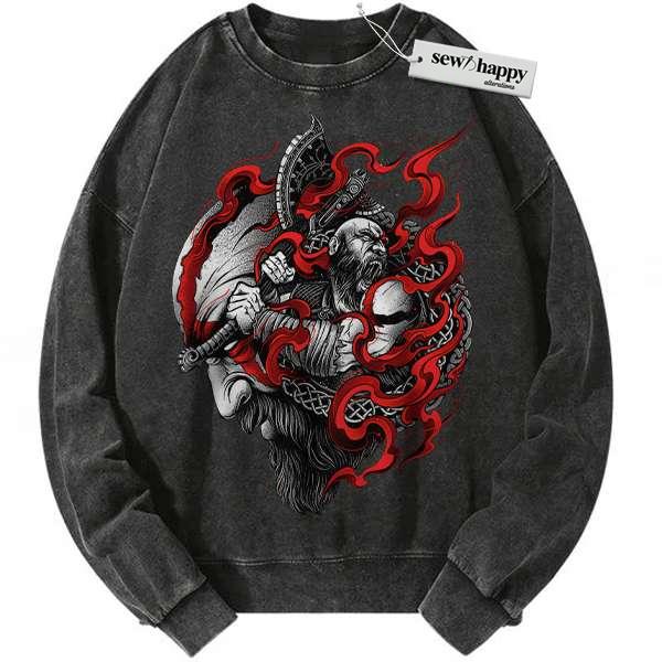 Wash Sweatshirt Kratos Sweatshirt, God of War Sweatshirt, Game Sweatshirt, Vintage Sweater