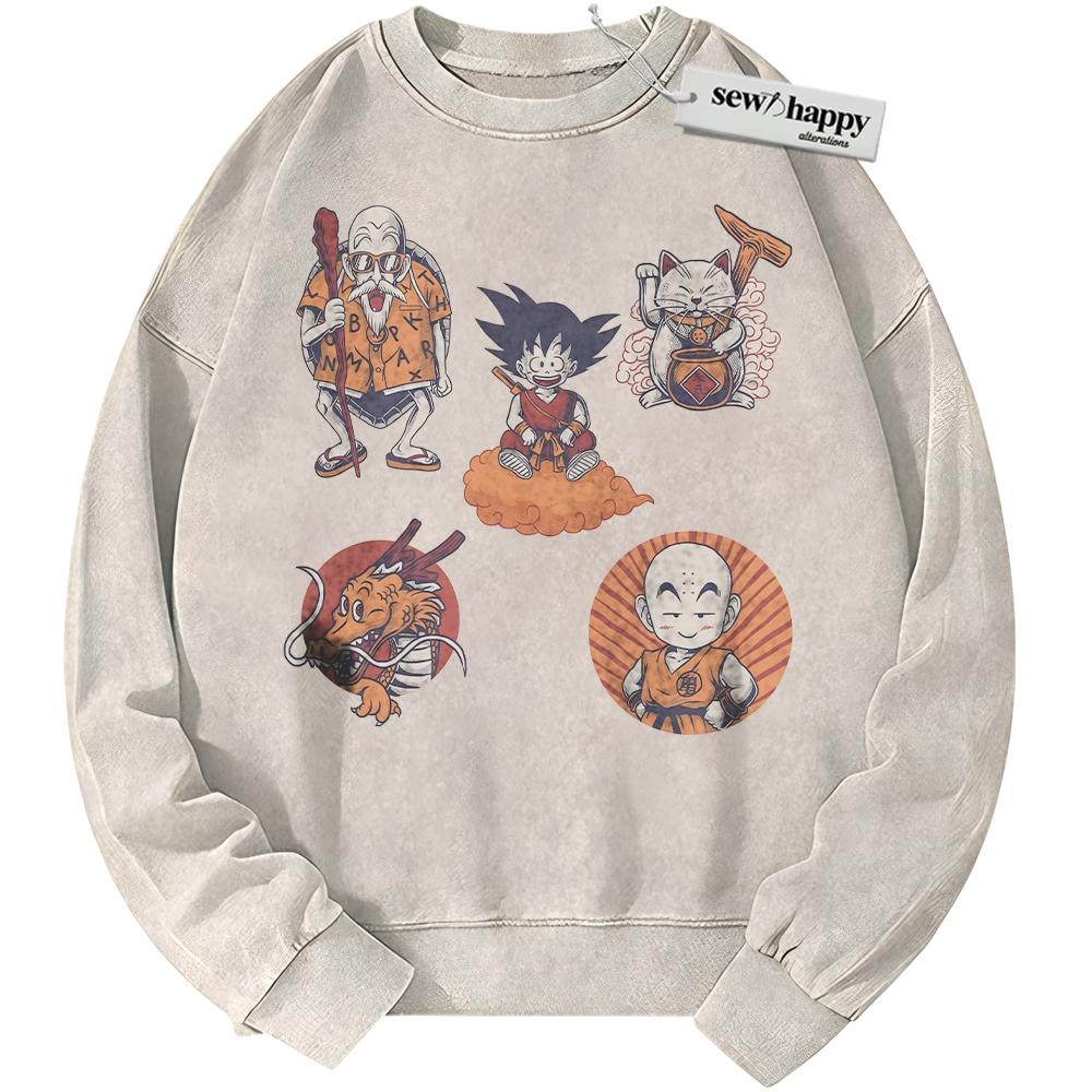 Wash Sweatshirt Krillin Son Goku Shenron and Master Roshi Sweatshirt, Dragon Ball Sweatshirt, Anime Sweatshirt, Vintage Sweater