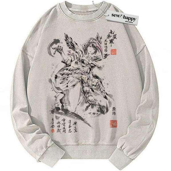 Wash Sweatshirt Kujou Sara Sweatshirt, Genshin Impact Sweatshirt, Game Sweatshirt, Vintage Sweater