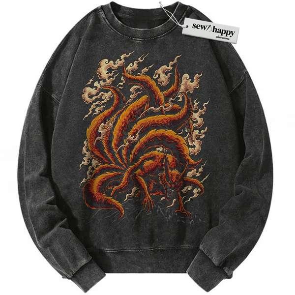 Wash Sweatshirt Kurama Sweatshirt, Naruto Sweatshirt, Anime Sweatshirt, Vintage Sweater