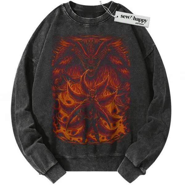 Wash Sweatshirt Kurama Sweatshirt, Naruto Sweatshirt, Anime Sweatshirt, Vintage Sweater