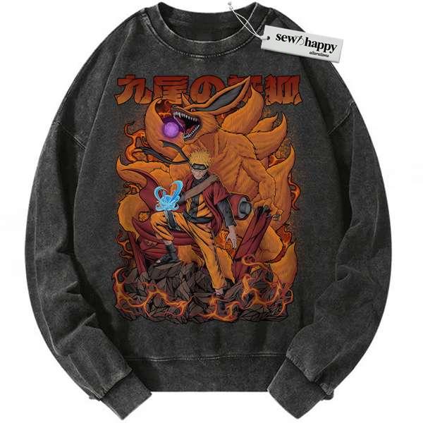 Wash Sweatshirt Kurama Sweatshirt, Naruto Sweatshirt, Anime Sweatshirt, Vintage Sweatshirt