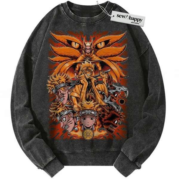 Wash Sweatshirt Kurama Sweatshirt, Naruto Uzumaki Sweatshirt, Anime Sweatshirt, Vintage Sweater