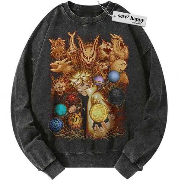 Wash Sweatshirt Kurama vs Naruto Uzumaki Sweatshirt, Anime Sweatshirt, Vintage Sweatshirt