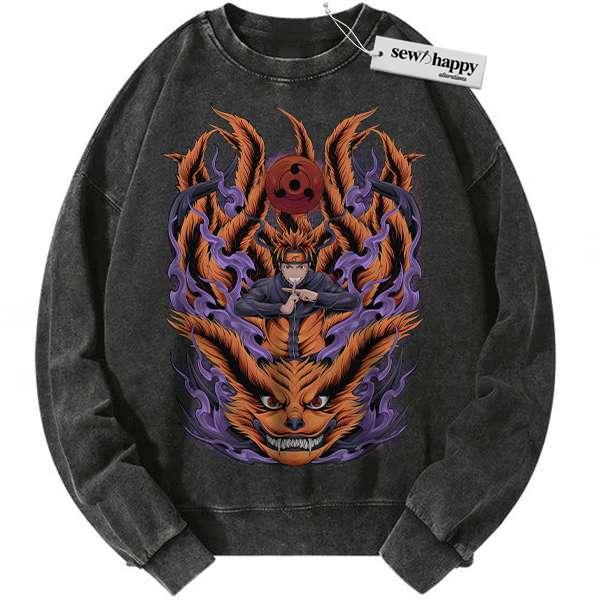 Wash Sweatshirt Kurama vs Naruto Uzumaki Sweatshirt, Anime Sweatshirt, Vintage Sweatshirt