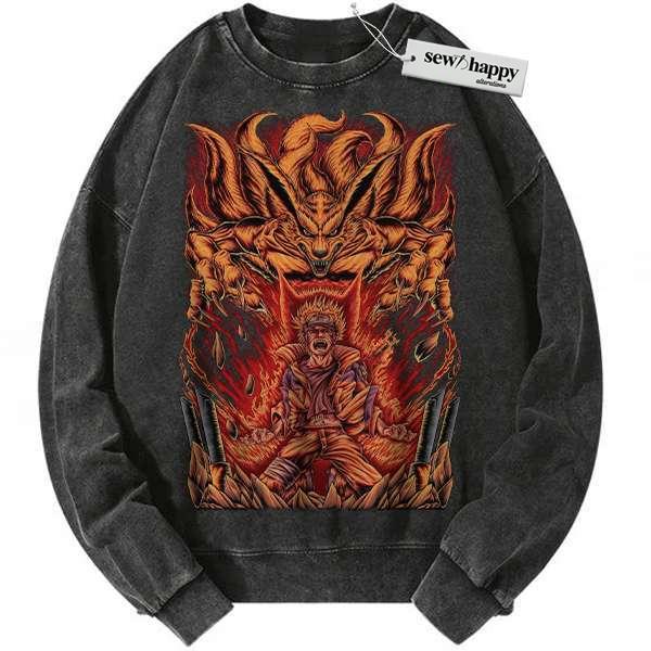 Wash Sweatshirt Kurama vs Naruto Uzumaki Sweatshirt, Anime Sweatshirt, Vintage Sweatshirt