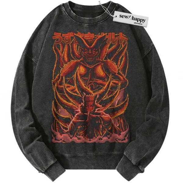 Wash Sweatshirt Kurama vs Naruto Uzumaki Sweatshirt, Anime Sweatshirt, Vintage Sweatshirt
