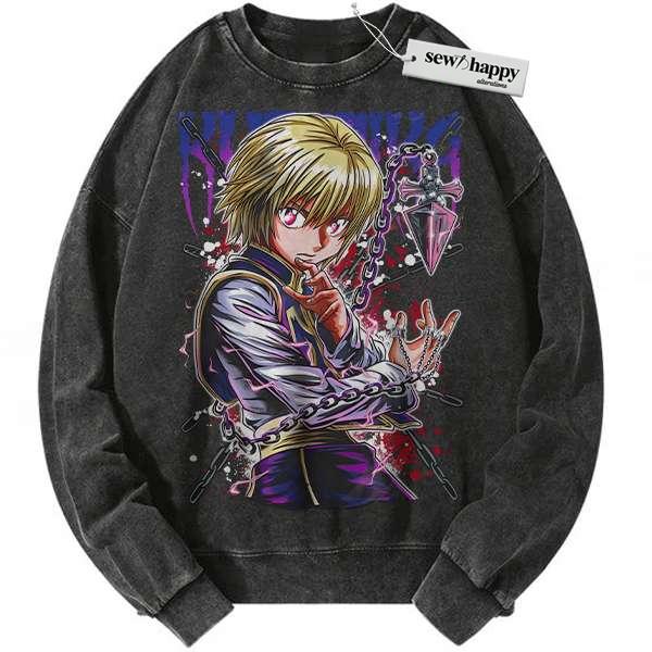 Wash Sweatshirt Kurapika Sweatshirt, Hunter x Hunter Sweatshirt, HxH Sweatshirt, Anime Sweatshirt, Vintage Sweater