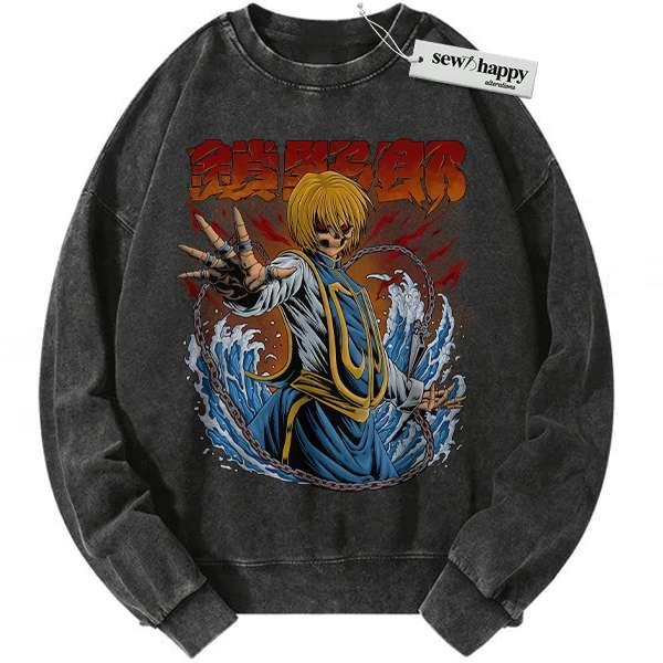 Wash Sweatshirt Kurapika Sweatshirt, Hunter x Hunter Sweatshirt, HxH Sweatshirt, Anime Sweatshirt, Vintage Sweater