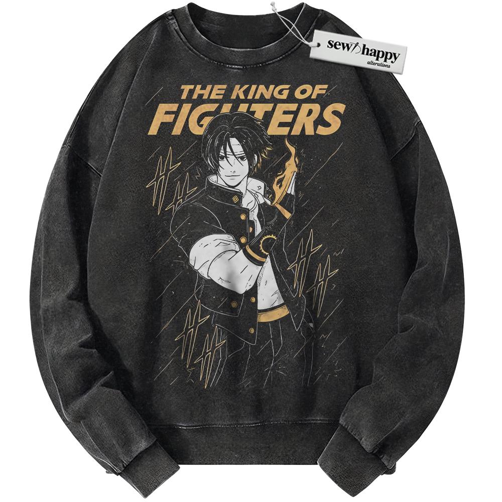 Wash Sweatshirt Kyo Kusanagi Sweatshirt, The King of Fighters Sweatshirt, Game Sweatshirt, Vintage Sweater
