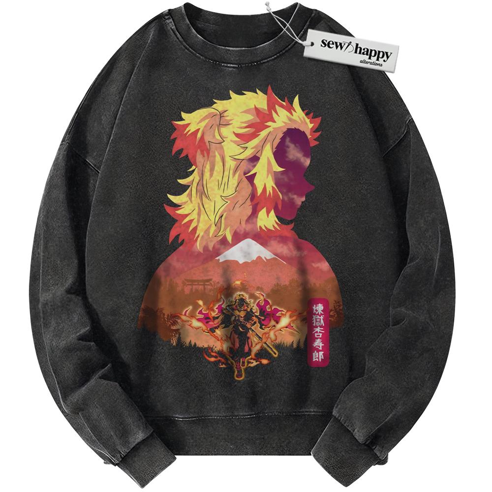 Wash Sweatshirt Kyojuro Rengoku Sweatshirt, Demon Slayer Sweatshirt, Anime Sweatshirt, Vintage Sweater Wash Sweatshirt Kyojuro Rengoku Sweatshirt, Demon Slayer Sweatshirt, Anime Sweatshirt, Vintage Sweater - Image 1