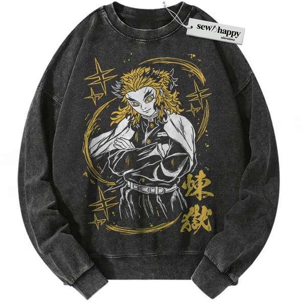 Wash Sweatshirt Kyojuro Rengoku Sweatshirt, Demon Slayer Sweatshirt, Anime Sweatshirt, Vintage Sweatshirt