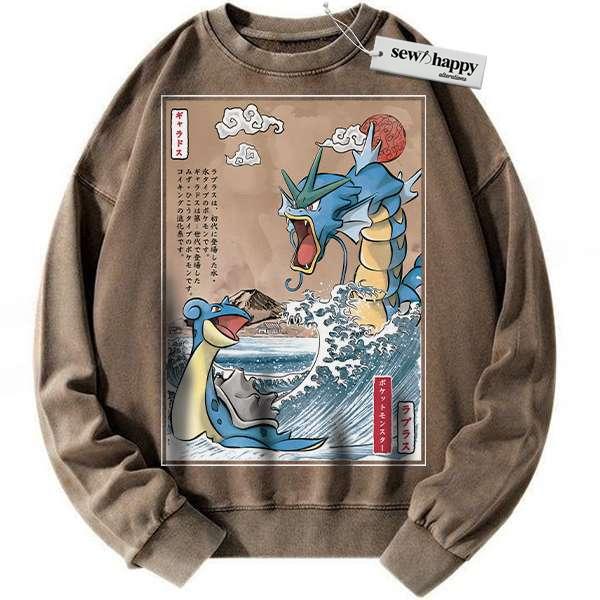 Wash Sweatshirt Lapras vs Gyarados sweatshirt, Pokemon sweatshirt, Anime sweatshirt, Vintage Sweater