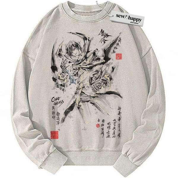 Wash Sweatshirt Lelouch Lamperouge Sweatshirt, Code Geass Sweatshirt, Anime Sweatshirt, Vintage Sweatshirt