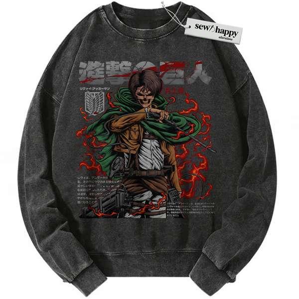 Wash Sweatshirt Levi Ackerman Sweatshirt, Attack On Titan Sweatshirt, AOT Sweatshirt, Anime Sweatshirt, Vintage Sweater