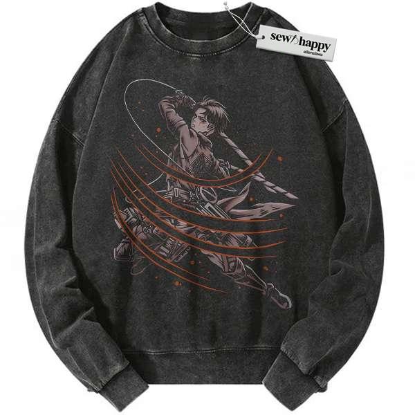 Wash Sweatshirt Levi Ackerman Sweatshirt, Attack On Titan Sweatshirt, AOT Sweatshirt, Anime Sweatshirt, Vintage Sweater