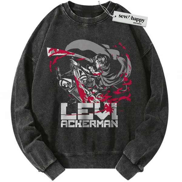 Wash Sweatshirt Levi Ackerman Sweatshirt, Attack On Titan Sweatshirt, AOT Sweatshirt, Anime Sweatshirt, Vintage Sweater