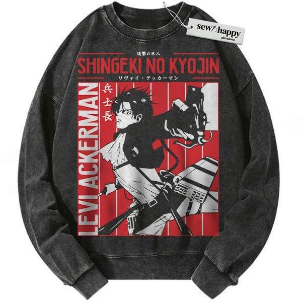 Wash Sweatshirt Levi Ackerman Sweatshirt, Attack On Titan Sweatshirt, AOT Sweatshirt, Anime Sweatshirt, Vintage Sweatshirt