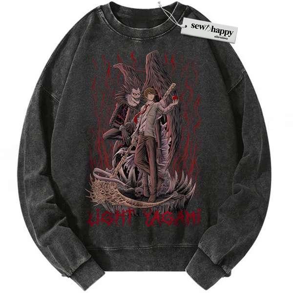 Wash Sweatshirt Light Yagami Sweatshirt, Ryuk Sweatshirt, Death Note Sweatshirt, Anime Sweatshirt, Vintage Sweater Wash Sweatshirt Light Yagami Sweatshirt, Ryuk Sweatshirt, Death Note Sweatshirt, Anime Sweatshirt, Vintage Sweater - Image 1