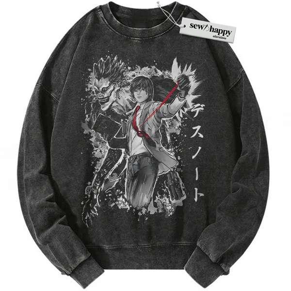 Wash Sweatshirt Light Yagami Sweatshirt, Ryuk Sweatshirt, Death Note Sweatshirt, Anime Sweatshirt, Vintage Sweatshirt