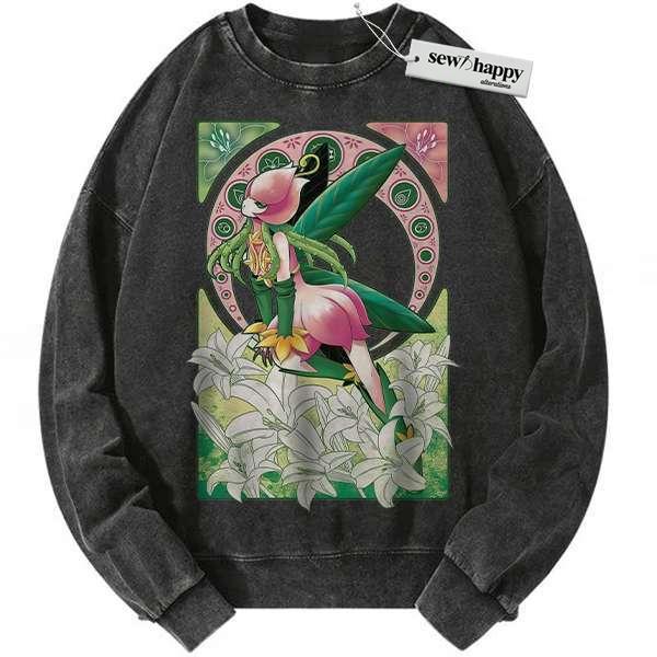 Wash Sweatshirt Lillymon Sweatshirt, Digimon Adventure Sweatshirt, Anime Sweatshirt, Vintage Sweatshirt