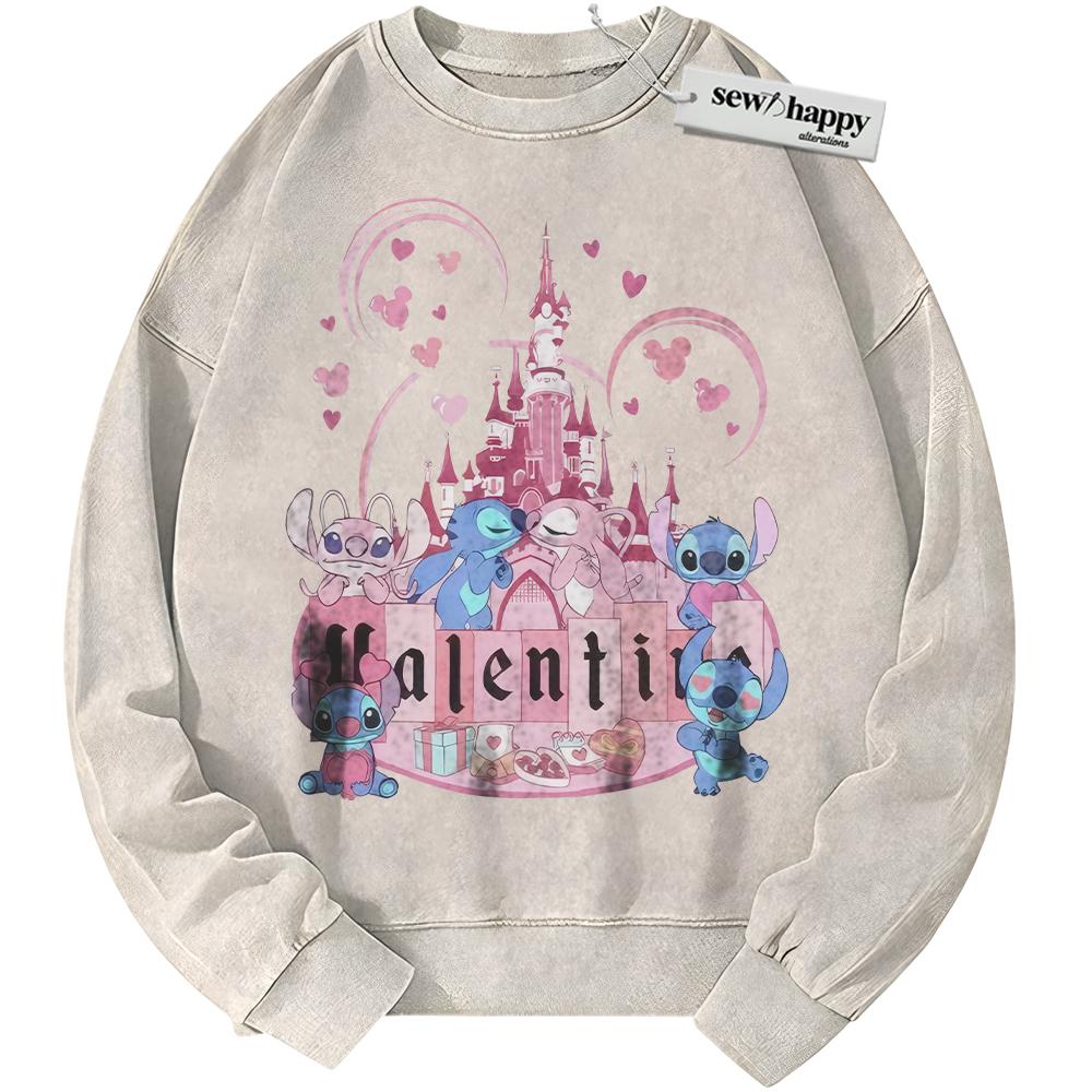Wash Sweatshirt Lilo and Stitch Sweatshirt, Valentine's Day Sweatshirt, Animated Sweatshirt, Vintage Sweater