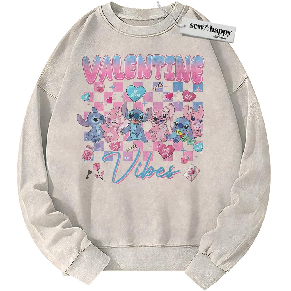 Wash Sweatshirt Lilo and Stitch Sweatshirt, Valentine's Day Sweatshirt, Animated Sweatshirt, Vintage Sweater