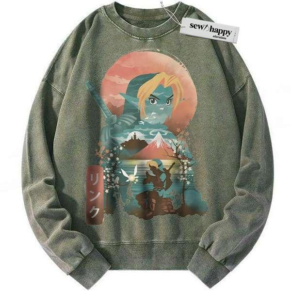 Wash Sweatshirt Link Sweatshirt, The Legend of Zelda Sweatshirt, Game Sweatshirt, Vintage Sweatshirt