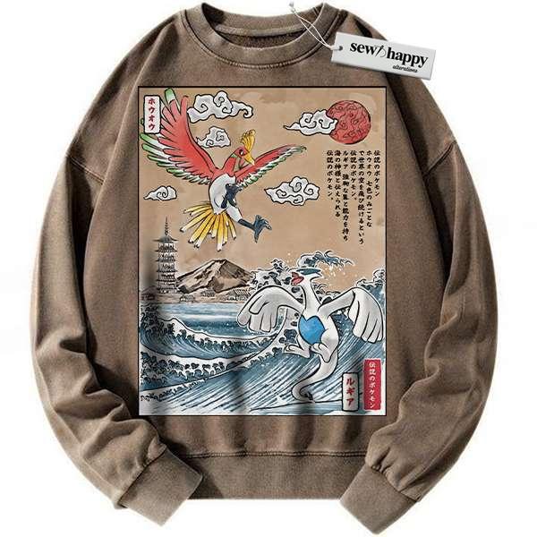 Wash Sweatshirt Lugia vs Ho-oh Sweatshirt, Pokemon Sweatshirt, Anime Sweatshirt, Vintage Sweater