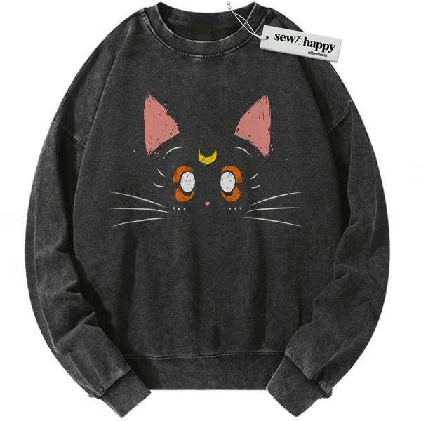 Wash Sweatshirt Luna Cat Sweatshirt, Sailor Moon Sweatshirt, Anime Sweatshirt, Vintage Sweater