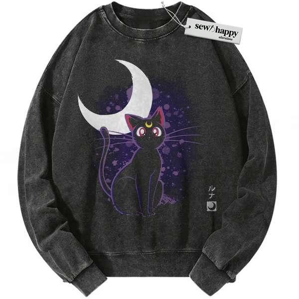 Wash Sweatshirt Luna Cat Sweatshirt, Sailor Moon Sweatshirt, Anime Sweatshirt, Vintage Sweater