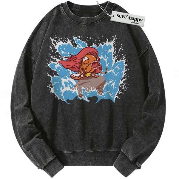 Wash Sweatshirt Magikarp x Ariel Sweatshirt, Pokemon Sweatshirt, Anime Sweatshirt, Vintage Sweater