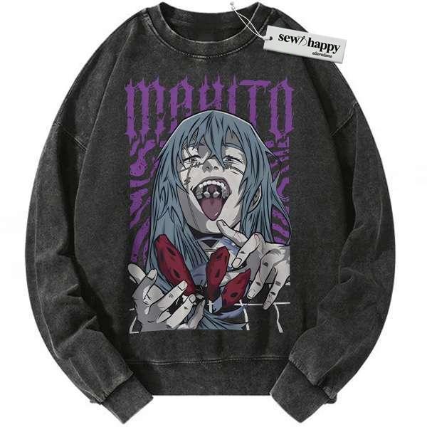 Wash Sweatshirt Mahito Sweatshirt, Jujutsu Kaisen Sweatshirt, Anime Sweatshirt, Vintage Sweater