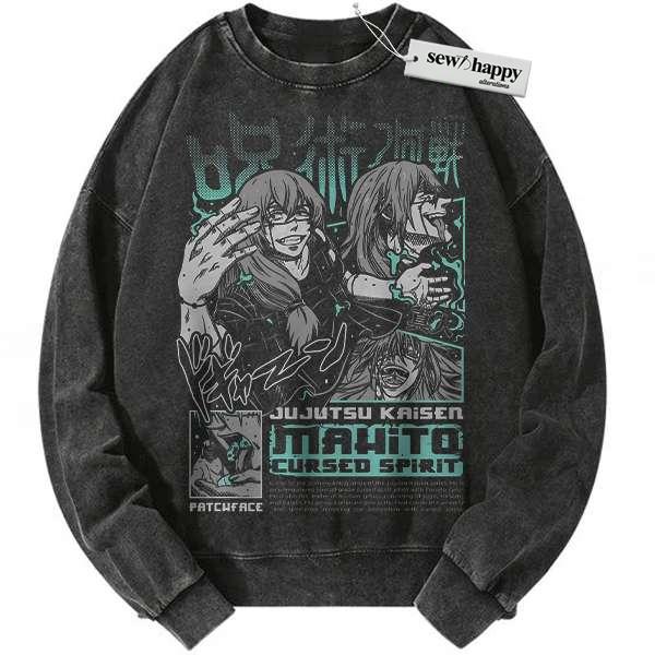 Wash Sweatshirt Mahito Sweatshirt, Jujutsu Kaisen Sweatshirt, Anime Sweatshirt, Vintage Sweater