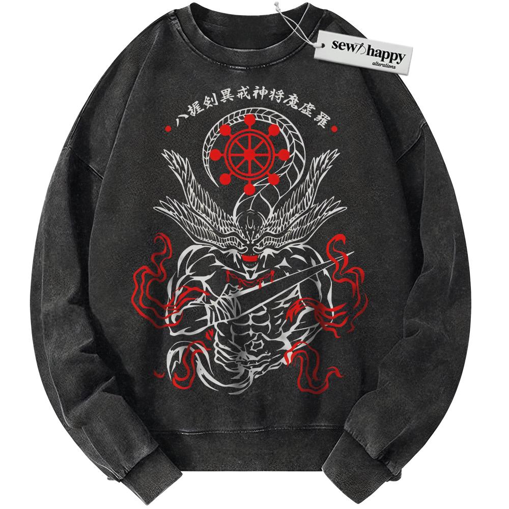Wash Sweatshirt Mahoraga Sweatshirt, Jujutsu Kaisen Sweatshirt, Anime Sweatshirt, Vintage Sweater