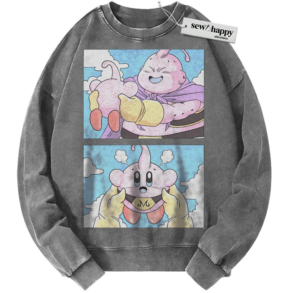 Wash Sweatshirt Majin Buu and Kirby Sweatshirt, Dragon Ball Sweatshirt, Anime Sweatshirt, Vintage Sweater