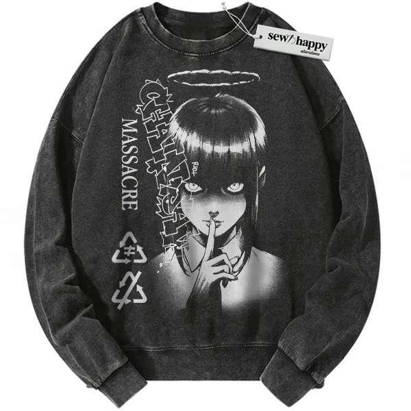 Wash Sweatshirt Makima Sweatshirt, Chainsaw Man Sweatshirt, Anime Sweatshirt, Vintage Sweater