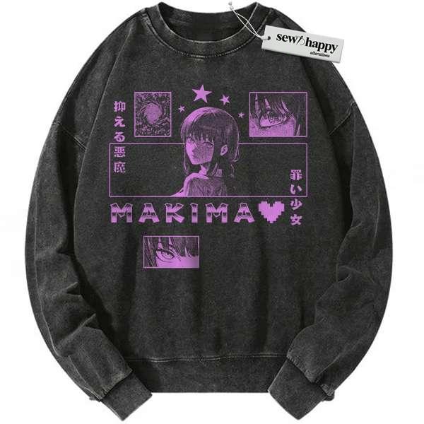 Wash Sweatshirt Makima Sweatshirt, Chainsaw Man Sweatshirt, Anime Sweatshirt, Vintage Sweater