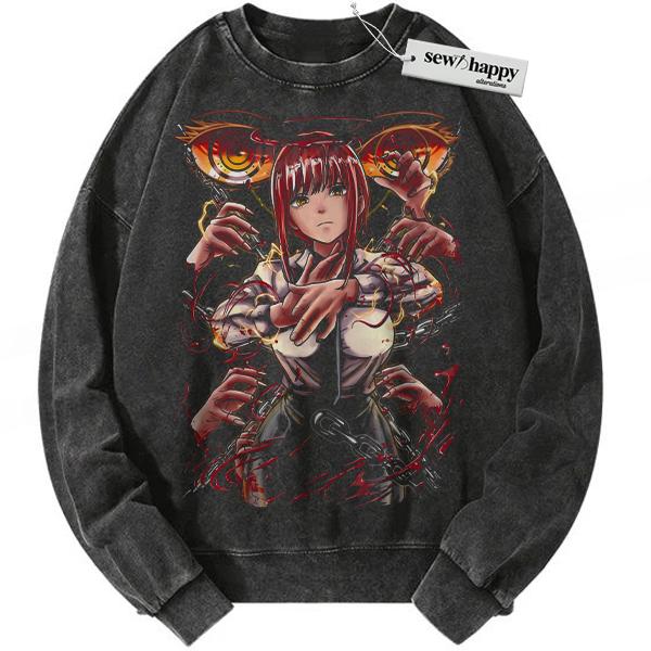 Wash Sweatshirt Makima Sweatshirt, Chainsaw Man Sweatshirt, Anime Sweatshirt, Vintage Sweater