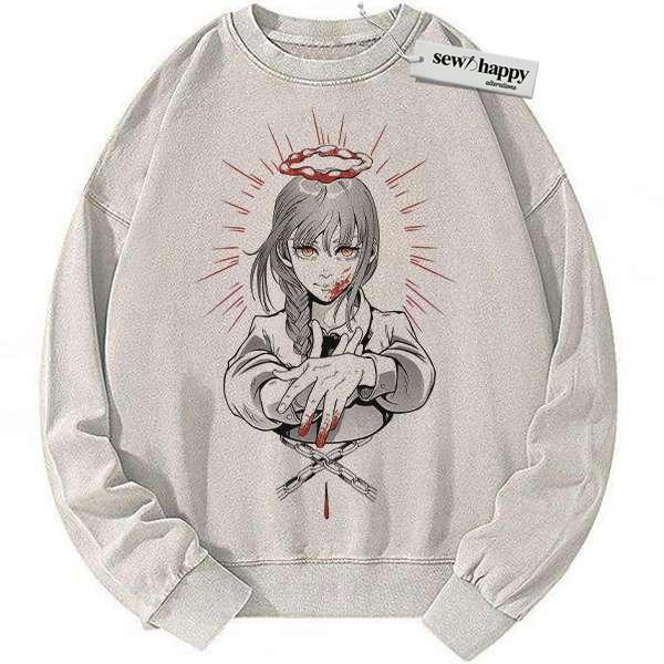 Wash Sweatshirt Makima Sweatshirt, Chainsaw Man Sweatshirt, Anime Sweatshirt, Vintage Sweater Wash Sweatshirt Makima Sweatshirt, Chainsaw Man Sweatshirt, Anime Sweatshirt, Vintage Sweater - Image 1