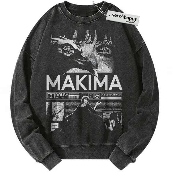 Wash Sweatshirt Makima Sweatshirt, Chainsaw Man Sweatshirt, Anime Sweatshirt, Vintage Sweater