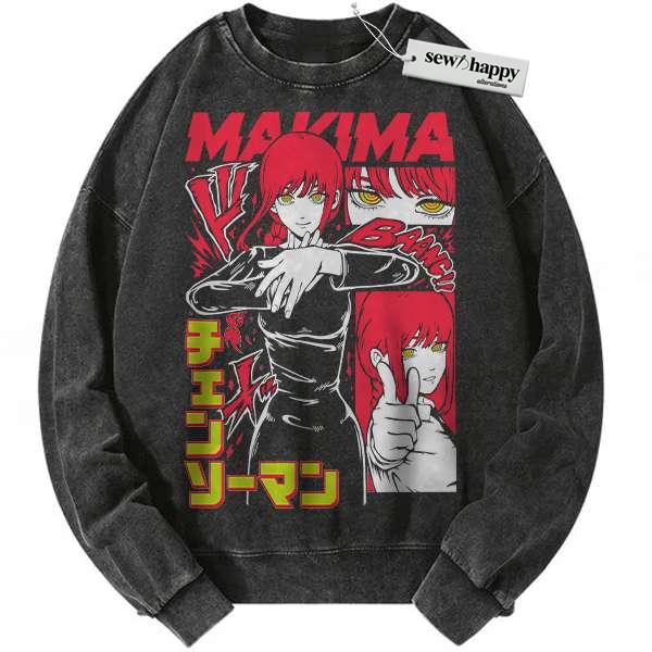 Wash Sweatshirt Makima Sweatshirt, Chainsaw Man Sweatshirt, Anime Sweatshirt, Vintage Sweatshirt