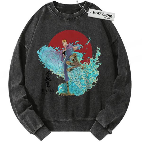 Wash Sweatshirt Marco Sweatshirt, One Piece Sweatshirt, Anime Sweatshirt, Vintage Sweatshirt
