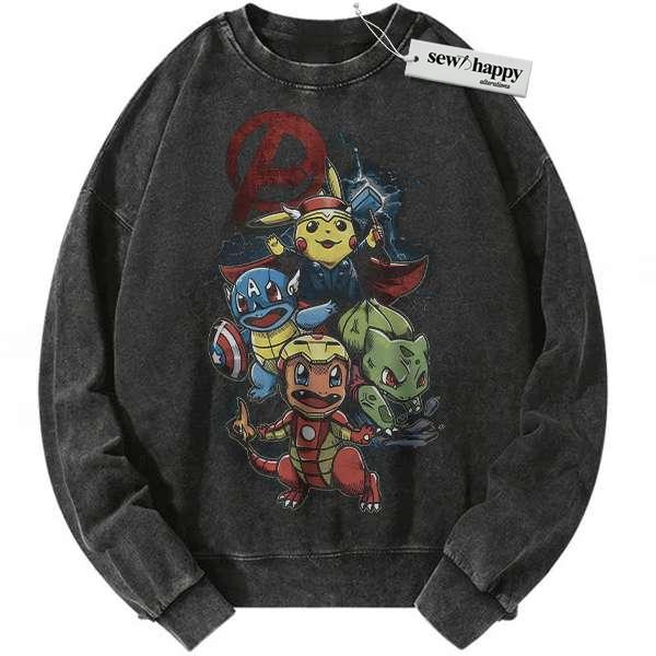 Wash Sweatshirt Marvel x Pokemon Sweatshirt, Anime Sweatshirt, Vintage Sweater