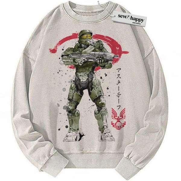 Wash Sweatshirt Master Chief Sweatshirt, Halo Sweatshirt, Game Sweatshirt, Vintage Sweater