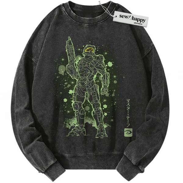 Wash Sweatshirt Master Chief Sweatshirt, Halo Sweatshirt, Game Sweatshirt, Vintage Sweater