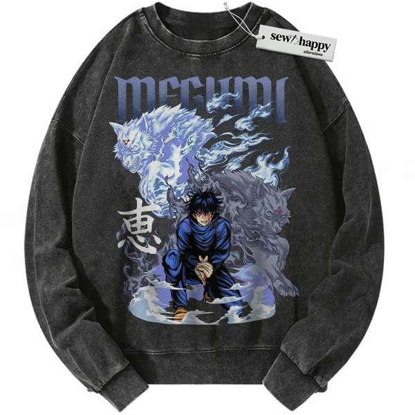 Wash Sweatshirt Megumi Fushiguro Sweatshirt, Jujutsu Kaisen Sweatshirt, Anime Sweatshirt, Vintage Sweater