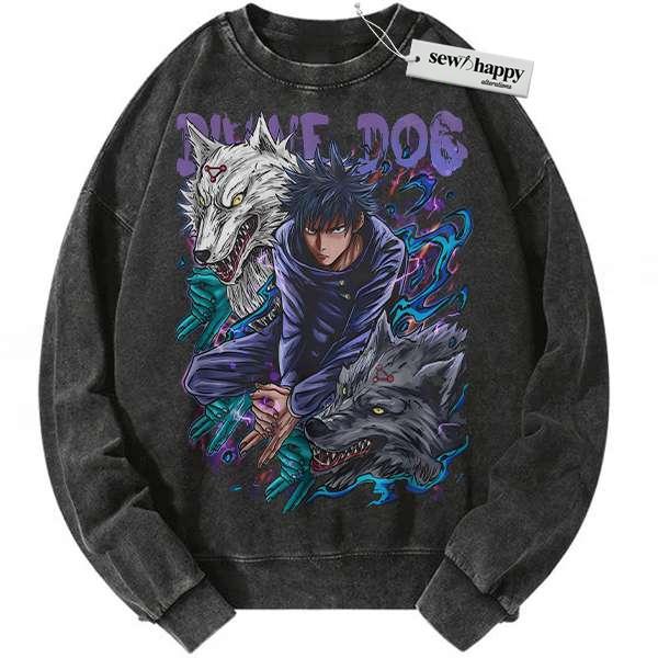 Wash Sweatshirt Megumi Fushiguro Sweatshirt, Jujutsu Kaisen Sweatshirt, Anime Sweatshirt, Vintage Sweater