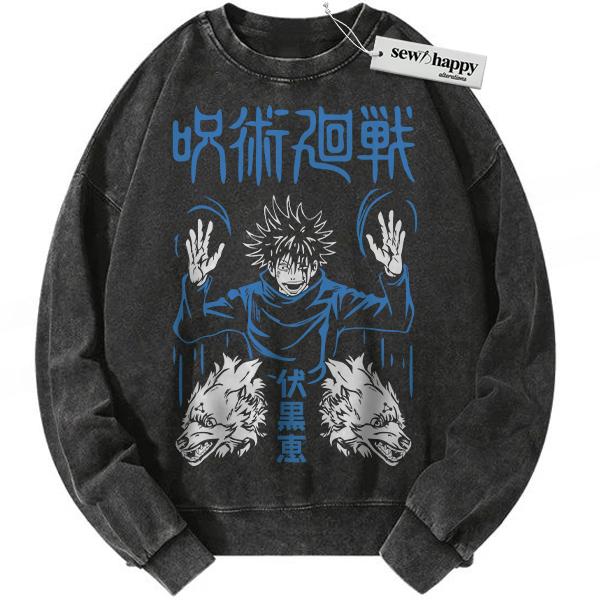 Wash Sweatshirt Megumi Fushiguro Sweatshirt, Jujutsu Kaisen Sweatshirt, JJK Sweatshirt, Anime Sweatshirt, Vintage Sweatshirt