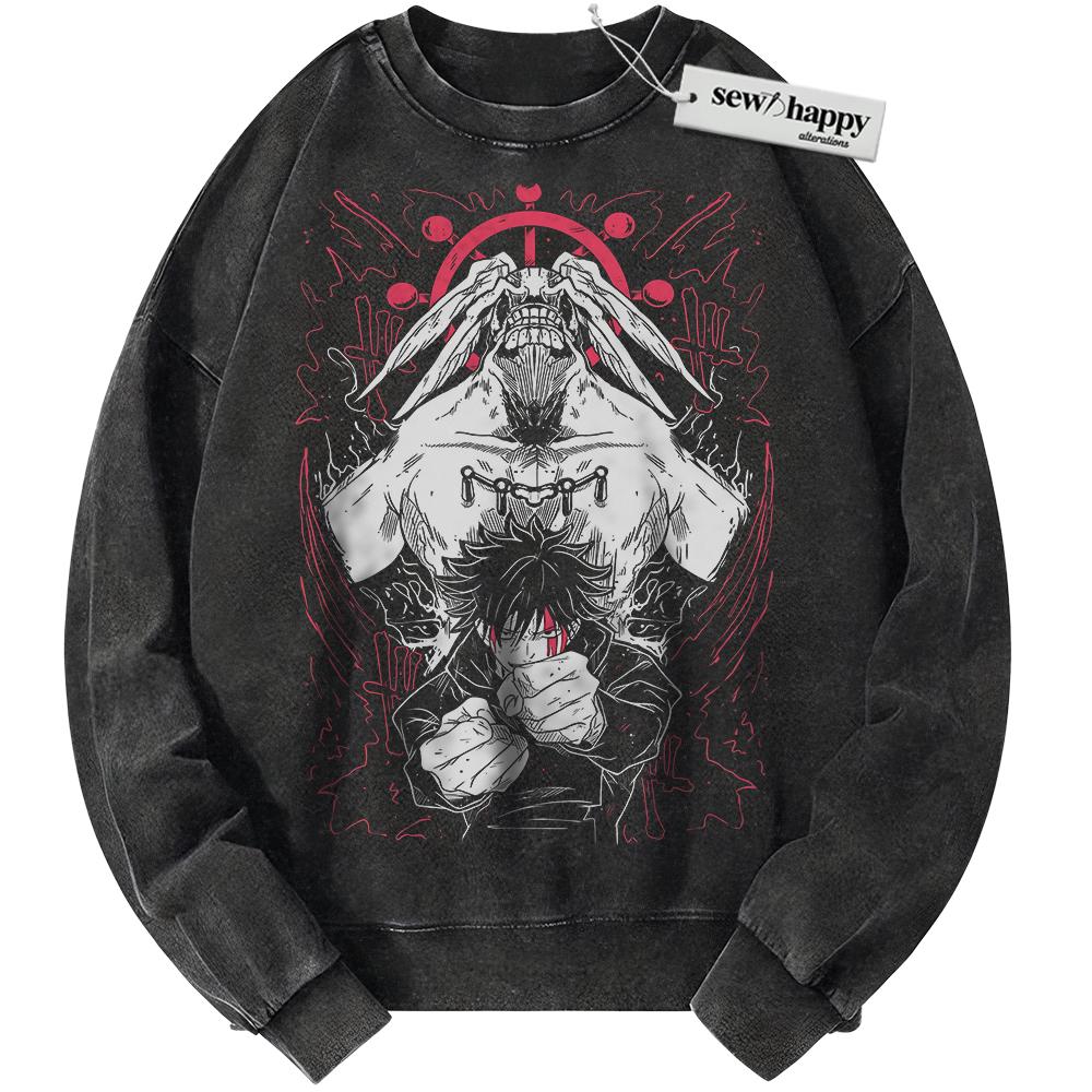 Wash Sweatshirt Megumi Fushiguro Sweatshirt, Mahoraga Sweatshirt, Jujutsu Kaisen Sweatshirt, Anime Sweatshirt, Vintage Sweater